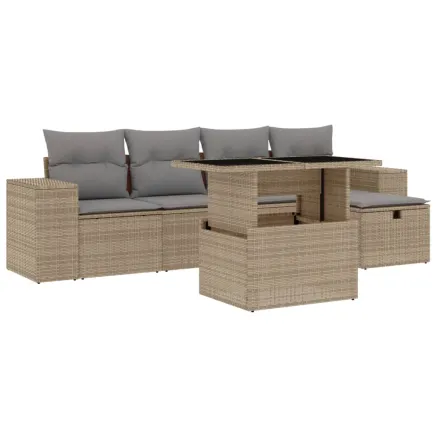Salon de jardin avec coussins 6 pcs beige résine tressée 2