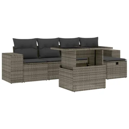 Salon de jardin 6 pcs avec coussins gris résine tressée 2