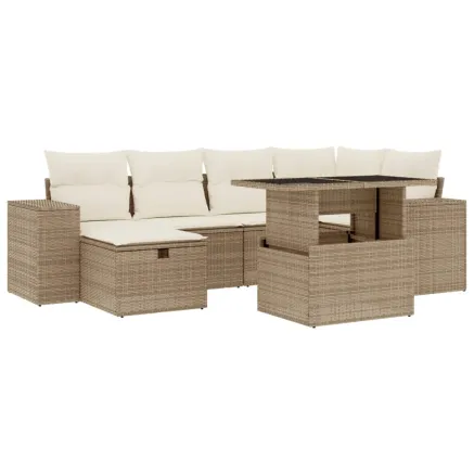 Salon de jardin avec coussins 7 pcs beige résine tressée 2