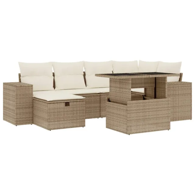 Salon de jardin avec coussins 7 pcs beige résine tressée