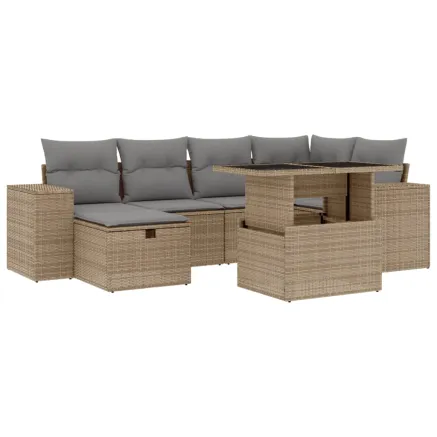 Salon de jardin avec coussins 7 pcs beige résine tressée 2