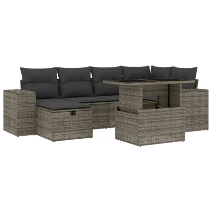 Salon de jardin avec coussins 7 pcs gris résine tressée 2