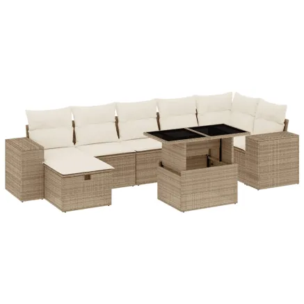 Salon de jardin avec coussins 8 pcs beige résine tressée 2