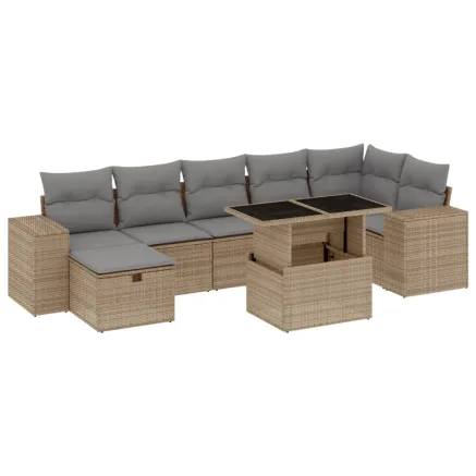 Salon de jardin avec coussins 8 pcs beige résine tressée 2