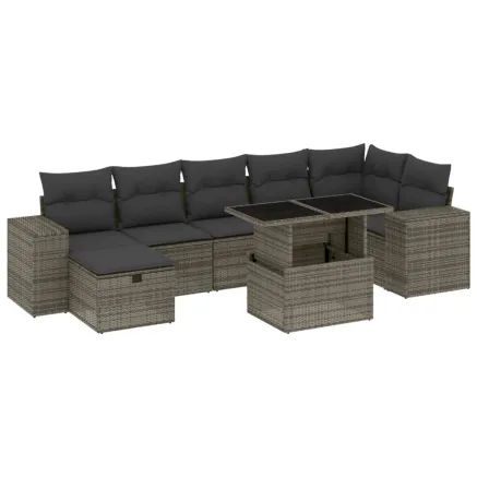 Salon de jardin 8 pcs avec coussins gris résine tressée 2