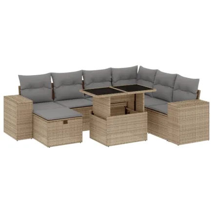 Salon de jardin avec coussins 8 pcs beige résine tressée 2
