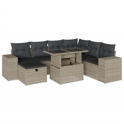 Salon de jardin 8 pcs avec coussins gris clair résine tressée 2
