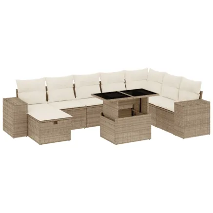 Salon de jardin avec coussins 9 pcs beige résine tressée 2