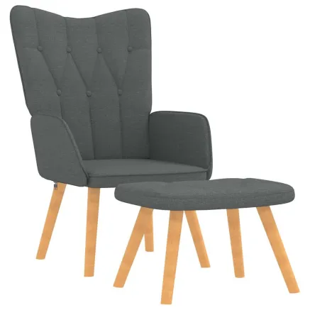 Chaise de relaxation avec tabouret Gris foncé Tissu 2