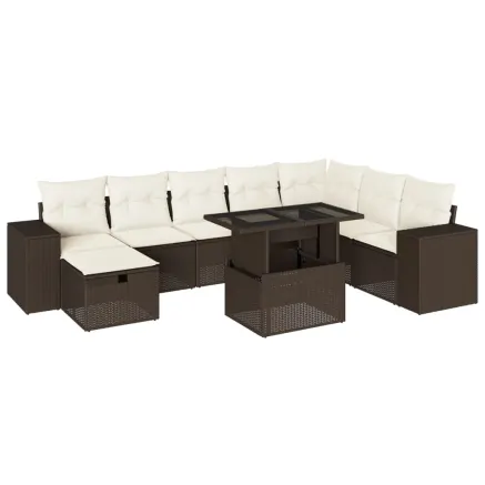 Salon de jardin avec coussins 9 pcs marron résine tressée 2