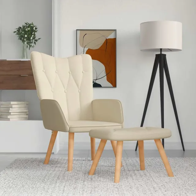 Chaise de relaxation avec tabouret Crème Tissu