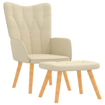 Chaise de relaxation avec tabouret Crème Tissu 2