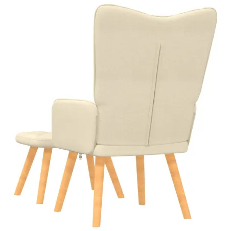 Chaise de relaxation avec tabouret Crème Tissu