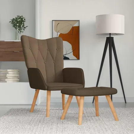 Chaise de relaxation avec tabouret Marron Tissu