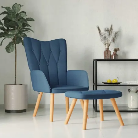 Chaise de relaxation avec tabouret Bleu Tissu