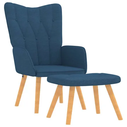 Chaise de relaxation avec tabouret Bleu Tissu 2