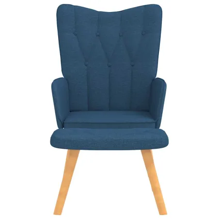Chaise de relaxation avec tabouret Bleu Tissu