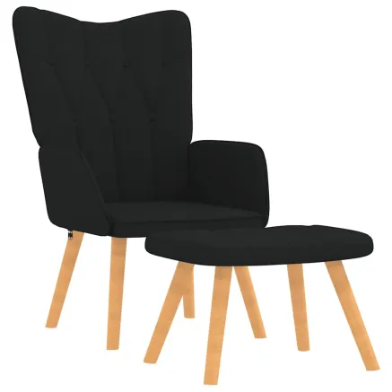 Chaise de relaxation avec tabouret Noir Tissu 2