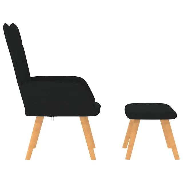 Chaise de relaxation avec tabouret Noir Tissu