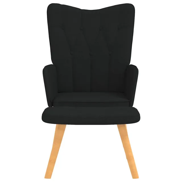Chaise de relaxation avec tabouret Noir Tissu
