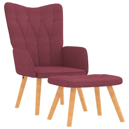 Chaise de relaxation avec tabouret Rouge bordeaux Tissu 2