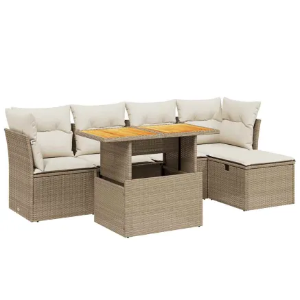 Salon de jardin avec coussins 6 pcs beige résine tressée 2
