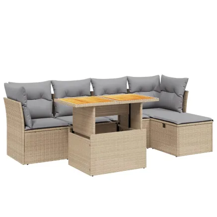 Salon de jardin avec coussins 6 pcs beige résine tressée 2