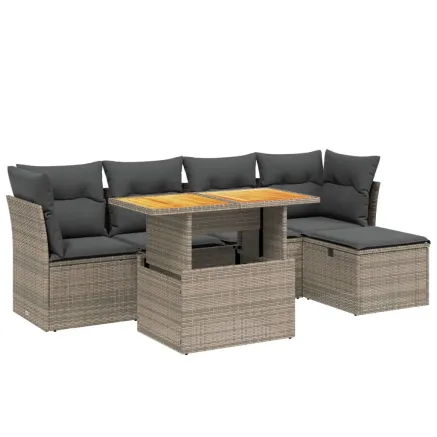 Salon de jardin 6 pcs avec coussins gris résine tressée 2