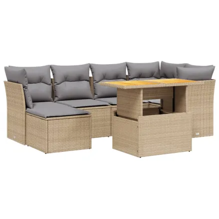 Salon de jardin avec coussins 7 pcs beige résine tressée 2