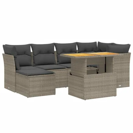Salon de jardin avec coussins 7 pcs gris résine tressée 2