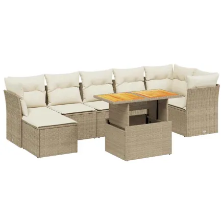 Salon de jardin avec coussins 8 pcs beige résine tressée 2