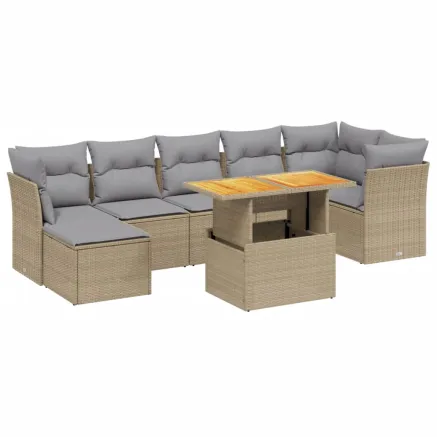 Salon de jardin avec coussins 8 pcs beige résine tressée 2