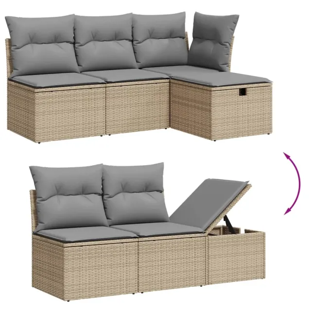 Salon de jardin avec coussins 8 pcs beige résine tressée