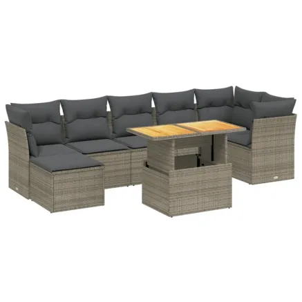 Salon de jardin 8 pcs avec coussins gris résine tressée 2