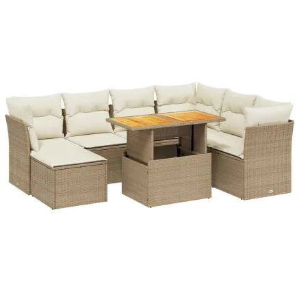 Salon de jardin avec coussins 8 pcs beige résine tressée 2