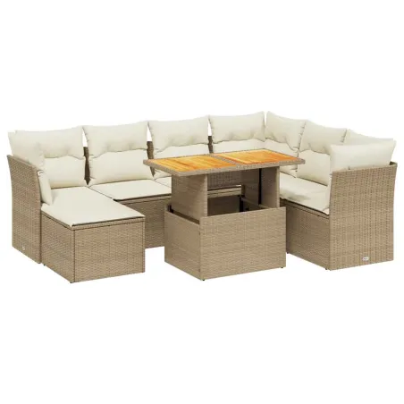 Salon de jardin avec coussins 8 pcs beige résine tressée