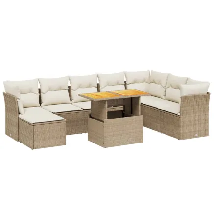Salon de jardin avec coussins 9 pcs beige résine tressée 2