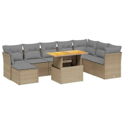 Salon de jardin avec coussins 9 pcs beige résine tressée 2
