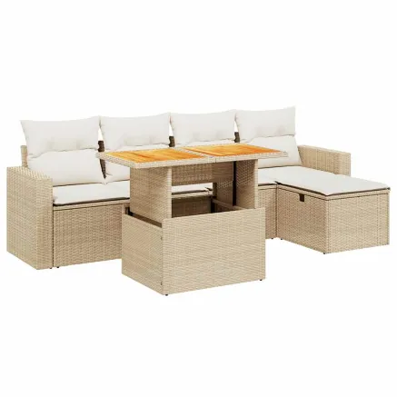 Salon de jardin avec coussins 6 pcs beige résine tressée 2