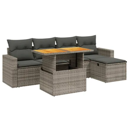 Salon de jardin 6 pcs avec coussins gris résine tressée 2