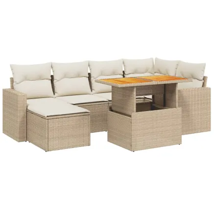 Salon de jardin avec coussins 7 pcs beige résine tressée 2
