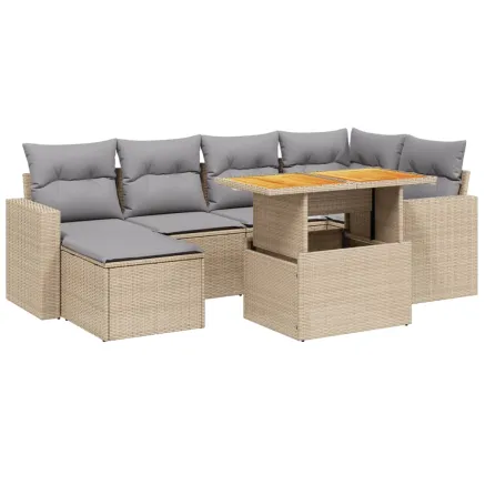 Salon de jardin avec coussins 7 pcs beige résine tressée 2
