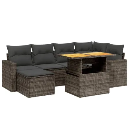 Salon de jardin avec coussins 7 pcs gris résine tressée 2