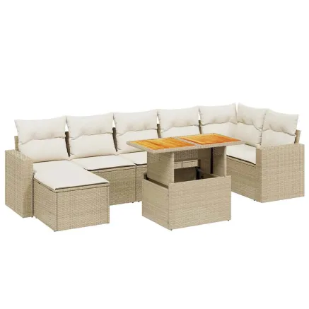 Salon de jardin avec coussins 8 pcs beige résine tressée 2