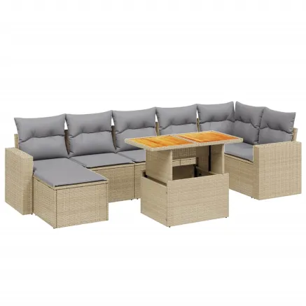 Salon de jardin avec coussins 8 pcs beige résine tressée 2
