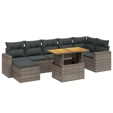 Salon de jardin 8 pcs avec coussins gris résine tressée 2