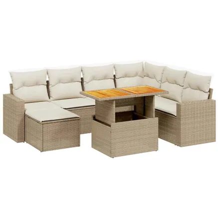 Salon de jardin avec coussins 8 pcs beige résine tressée 2