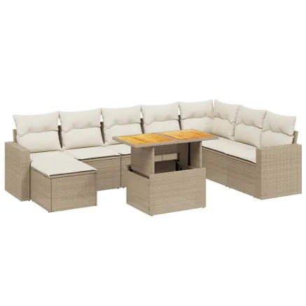Salon de jardin avec coussins 9 pcs beige résine tressée 2