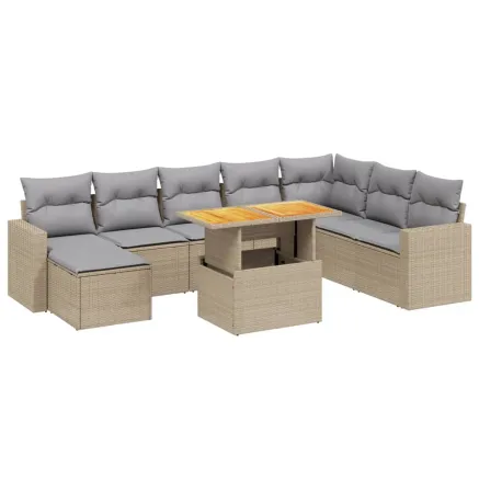 Salon de jardin avec coussins 9 pcs beige résine tressée 2
