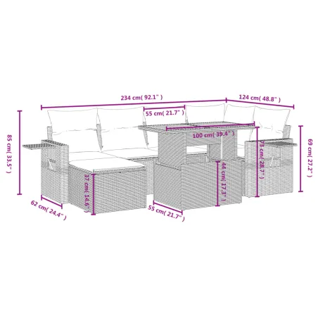 Salon de jardin avec coussins 7 pcs beige résine tressée